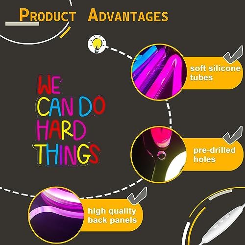 We Can Do Hard Things Neon Sign, Motivational Neon Light LED Classroom Sign USB Dimmable, for Inspirational Classroom Office Library Neon Light Kids Wall Art Bedroom Birthday Party Backdrop(13.3*10.6In) - Image 4