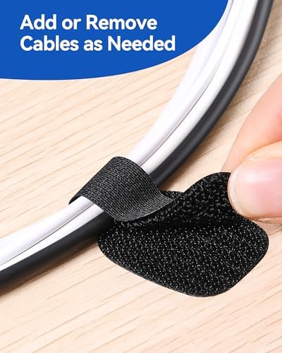 AGPTEK 80Pcs Self-Adhesive Cable Ties, Hook and Loop Cable Straps, Black - Image 4