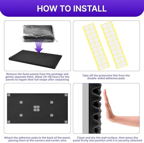 1 Pack Sound Proof Foam Panels for Walls, 48" x 24" x 2" Self-Adhesive Acoustic Panels, High Density Egg Crate Sound Dampening Panels for Recording Studio, Home Office - Image 6