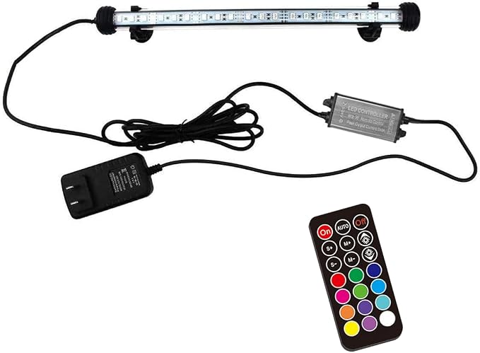 LED Aquarium Light, 11.5 inches Fish Tank Light RGB Color Underwater light Submersible Crystal Glass Lights, 15 LED Beads, Brightness Adjustable Memory Function, LED Light bar Stick for Fish Tank by COVOART