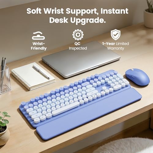 Wireless Keyboard and Mouse Combo, Magnetic Soft-Touch Wrist Rest, Purple - Image 2