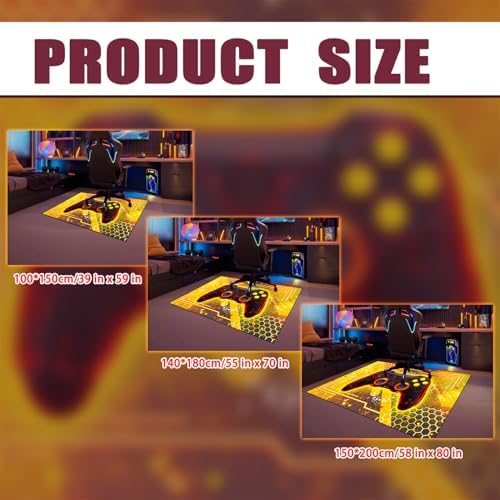 Gaming Rug for Boys Room, 4'6" x 6' Cool Gamer Rug for Teens Boys Bedroom Playroom, Game Controller Carpet Gaming Carpet for Office Computer Chair Floor Mats Decor, Yellow - Image 5