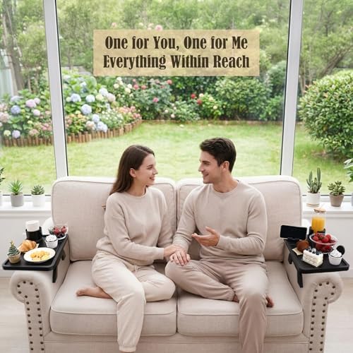 Nnewvante 2 Pack Couch Arm Table, Bamboo 3-in-1 Couch Cup Holder Tray,Black - Image 4