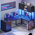 SEDETA Reversible L Shaped Corner Gaming Desk with Drawers, Led Lights by SEDETA
