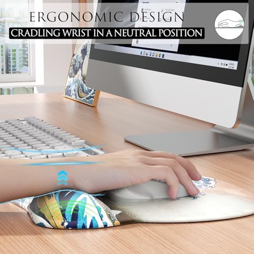 MROCO Ergonomic Mouse Pad with Gel Wrist Rest, 9.4 x 8.1 in, Great Wave - Image 4