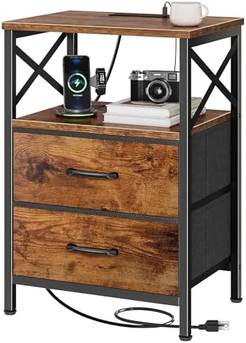 Huuger Night Stand with Charger Station, USB-C Port, End Table by Huuger