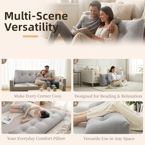 Wedge Reading Pillow Headboard King Size, Headboard Bolster Pillow for Bed, Triangular Backrest Cushion with Removable Corduroy Cover, LightGrey - Image 5