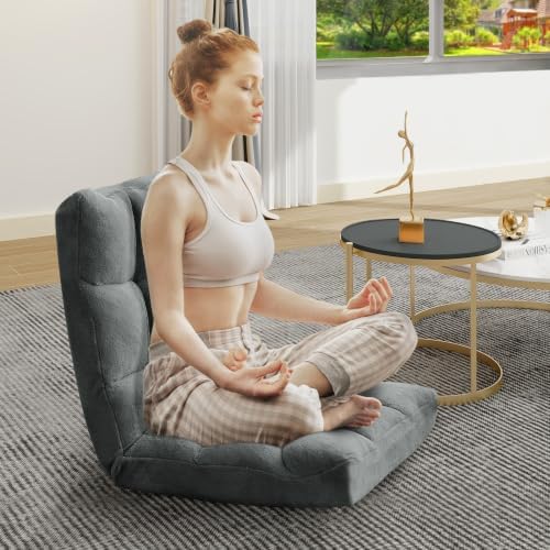Murago Floor Chair with Back Support, 14 Adjustable Position, Dark Grey | Japanese Meditation Folding Floor Seating, Gaming Chair Recliner with Comfy Cushion, for Adults, Living Room - Image 2