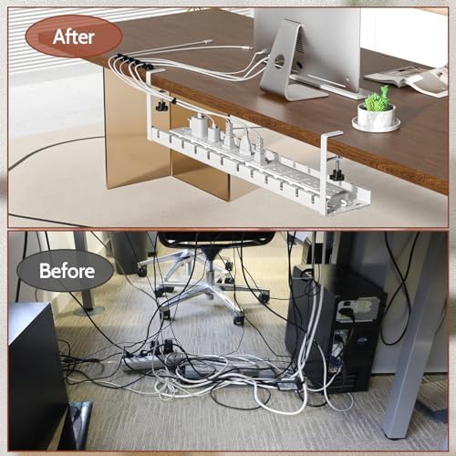 Shikha Cable Management Under Desk, 15.7"-31" Retractable Cable Management Tray, No Drilling Cord Organizer with Clamp for Desk, Under Table Wire Management Tray for Home Office -White - Image 2