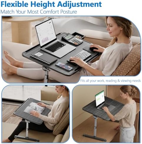 Potuopy Adjustable Lap Desk,Large Smooth Easy-Clean Wood Grain Desktop,Foldable Laptop Bed Tray Table with Storage Drawer,Portable Laptop Stand Fits 17" Laptop for Bed Couch Floor (Light Striped) - Image 7