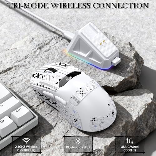 MAGIC-REFINER R1 Wireless Gaming Mouse with RGB Charging Dock,65g Ultra Lightweight,PixArt PAW 3311 Sensor DPI 24K,LCD Display & Smart Sleep,500mAh,Tape,Programmable Mice for Mac PC Gamer(White) - Image 3