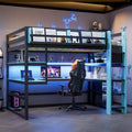 DNYN Gaming Loft Bed with Built-in Desk and Storage Shelves for Teens/Adults Bedroom, Space-Saving Full Size Wooden Bed Frame with LED & Side Race, No Box Spring Needed by DNYN