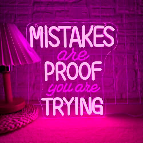 Allball Mistakes Are Proof You Are Trying Neon Sign, Motivational Neon Sign USB Powered LED Dimmable, for Classroom Office Children Room Bedroom Living Room Sign, Graduation Gift(11.8 * 11 In) by Unknown