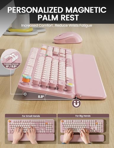 Wireless Keyboard and Mouse Combo, Cute Typewriter, Magnetic Wrist Rest - Image 3