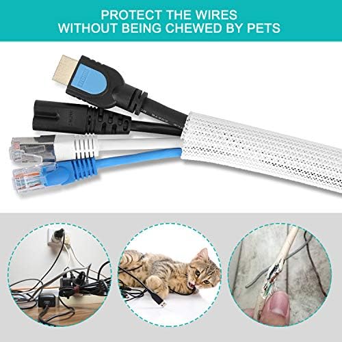 6.6ft - 4/5 inch White Cable Sleeve, Cable Organizer for Desk PC TV Computer, Wire Protector Cable Wrap Cover, Cord Management for Home Office - Image 2