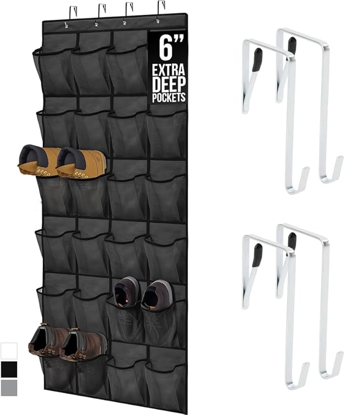 GORILLA GRIP Over the Door Shoe Organizer, 24 Extra Large Pockets, Black by Unknown