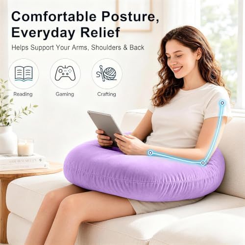 vamorry Gaming Pillow Arm Support Pillow for Bed & Sofa: Ergonomic U-Shaped Lap Pillow with Elbow Rest for Adults & Kids - Reduces Arm Pain & Fatigue During Gaming, Reading, Working & Crocheting - Image 2