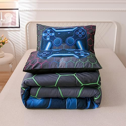 NTBED Game Console Comforter Set for Boys Girls Kids 3D Gaming Geometric Lightweight Microfiber Bedding Sets (Multi, Twin) - Image 6
