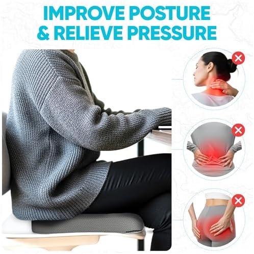FORTEM Seat Cushion, Office Chair Cushion for Tailbone Sciatica Pain Relief | Memory Foam Pillow for Car | Ergonomic Design | Washable Cover | Non Slip | Grey - Image 6