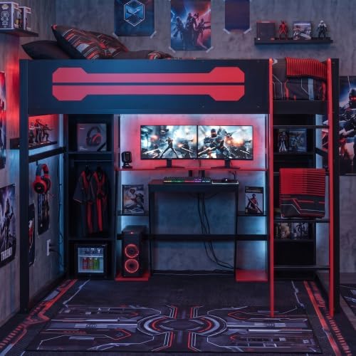 Merax Full Size Gaming Loft Bed with Desk and Built-in Wardrobe & Cabinets by Merax