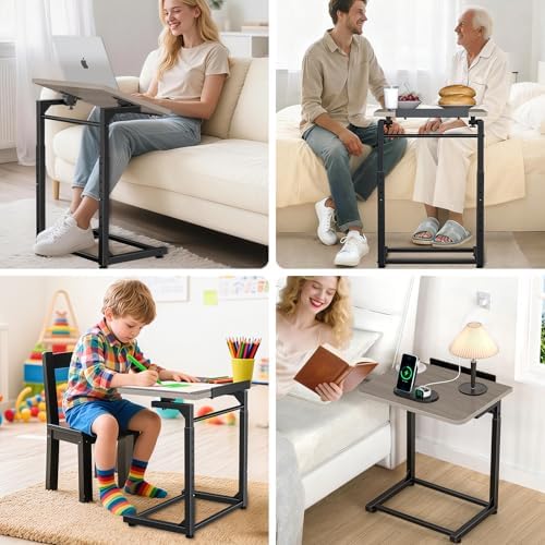 Tv Tray Table, 8-Level Adjustable Height Couch Side Table，90° Tilt Angle Adjustments C-Shaped End Table, with Phone & Tablet Slot Computer Desk for Sofa, Bed, Chair, Living Room（Lvory Gray） - Image 6