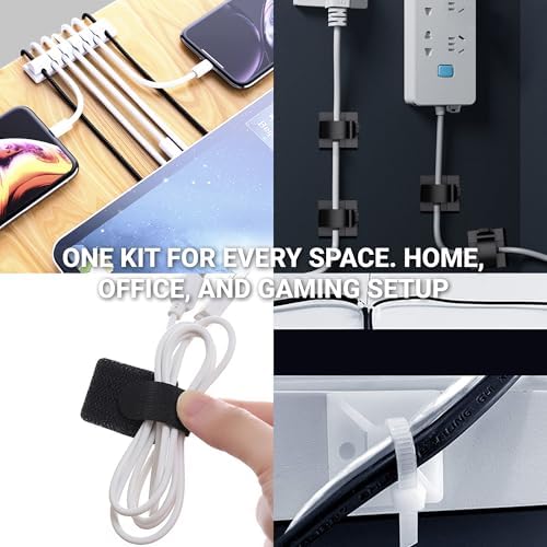 Hexcal 288-Piece Cable Management Kit - All-in-One Desk Organizer Set with Cable Sleeves, Silicone Clips, and Adhesive Ties - Premium Wire Management for Home Office, Gaming, and PC Building - Black - Image 6