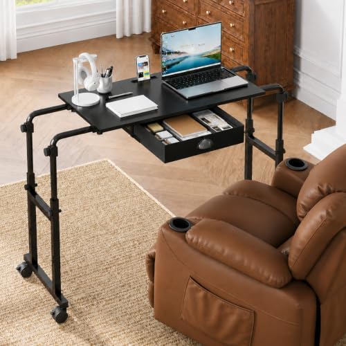 Mobile Recliner Table with Drawer,Adjustable Height and Length Overbed Table with Wheels,Rolling Table for Bed&Sofa,Height from 26.77" to 35.43" and Length from 35.43" to 47.24" by Bosimeca