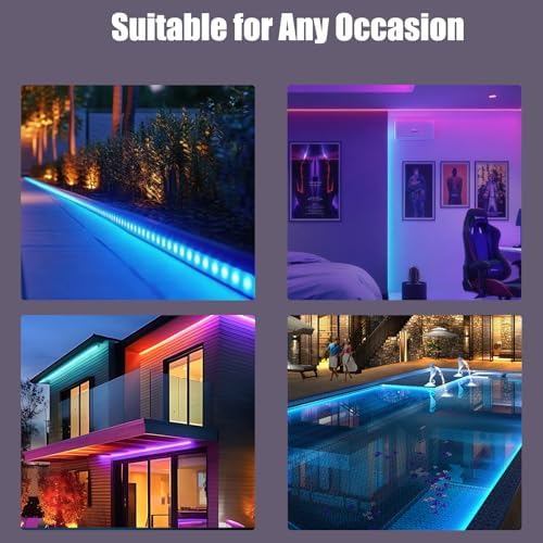roperry 68FT Outdoor LED Strip Lights,IP68 RGB LED Lights with Remote and APP Control, Outdoor Strip Lights for Pool, Balcony, Roof, Garden, Stairs (1 Roll) - Image 2