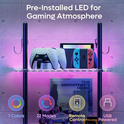 Bestier 15" Gaming Floating Shelves with LED Lights, Carbon Fiber Black - Image 4