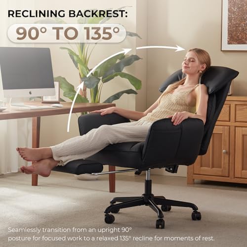 Dowinx Cross Legged Office Chair with Pivoting Armrests,Criss Cross Chair with Pocket Spring Seat & Back,Reclining Computer Gaming Chair with Footrest and Metal Base (Black) - Image 6