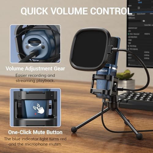 TONOR TC-777 Podcast Microphone, USB Computer Microphone, Cardioid Condenser PC Mic with Tripod Stand and Pop Filter for Podcasting, Streaming, Vocal Recording, Compatible with PC & Laptop, PS4/5 - Image 3