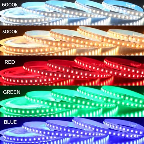 24VDC Highest Density 5-in-1 5050 RGBWW (RGB+Warm White+Daylight) 112LEDs/m Bright RGBCCT LED Strip 16.4FT Dimmable Tape Lights for Bedroom Decor (IP20 Non-Waterproof 12MM Width) - Image 4