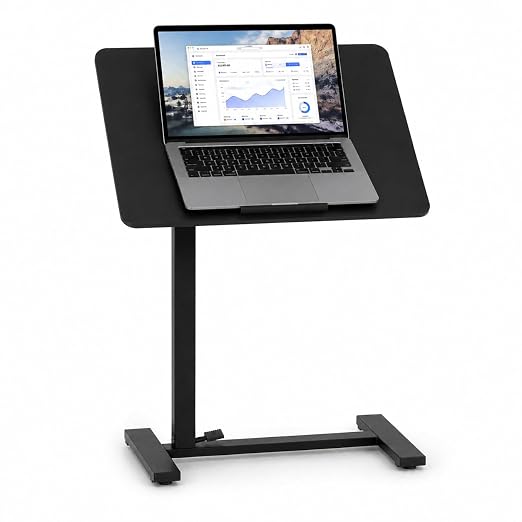 Mobile Standing Desk Adjustable Overbed Table, Pneumatic Height Adjustable Rolling Laptop Desk with Hidden Wheels, 0-180°Tilt Top Rolling Computer Cart Foldable for Home Office, Craft & Study, Black by SimpleDeluxe