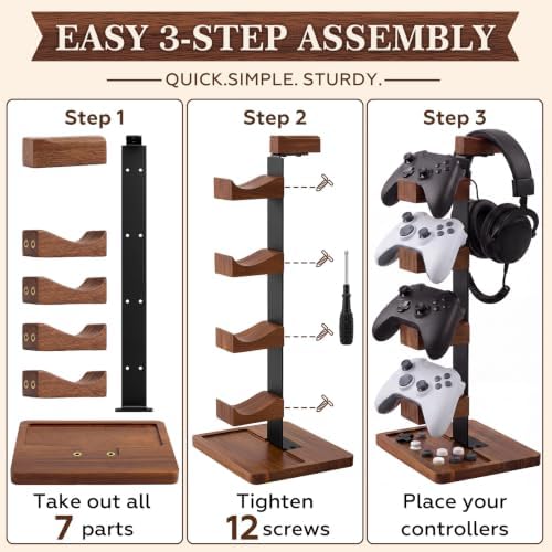Foilswirl Wood Gaming Controller Stand for 4 Controllers and 1 Headset - Image 5