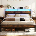 King Size Bed Frame with LED Lights and Charging Station by Unknown