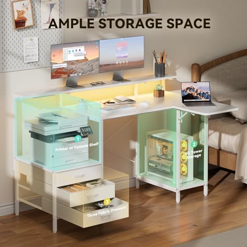 HLDIRECT 55 Inch Computer Desk with Drawers for Home Office, White - Image 6