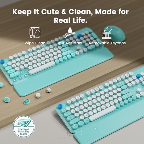 Wireless Keyboard Mouse Combo, Magnetic Wrist Rest, Round Keycap, Aqua Blue - Image 4