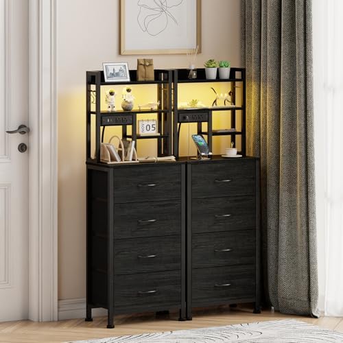 Furnulem Tall Nightstand, LED Night Stand with Charging Station - Image 2