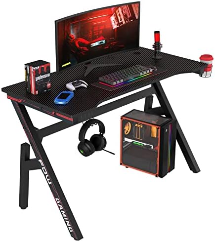 BestOffice | 47" Gaming Table | Red | R-Shaped Computer Desk by BestOffice