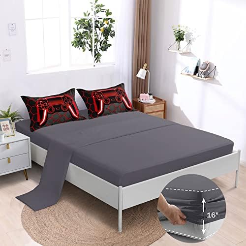 BDUCOK 6 Piece Gamer Comforter Sets Bed in A Bag for Boys Teen Kids,Honeycomb Gaming Bedding Sets Gamepad Comforter Microfiber Bed Set for All Season Gamer Home Decor(red, 6 Piece Sets30023-Full) - Image 4