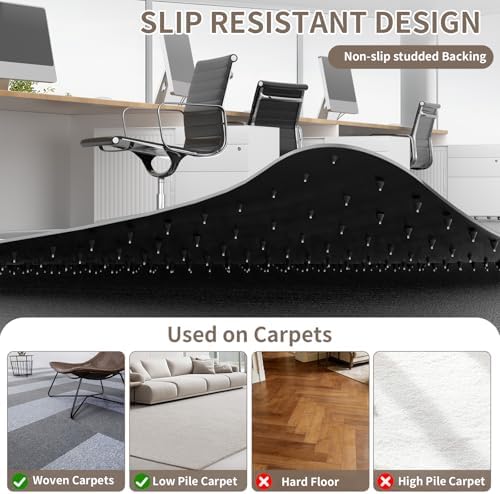 Office Chair Mat for Low Pile Carpet, 48"x60" Smooth Glide with Lip | Black-Non-Slip Studded Backing, Smooth Glide,Heavy-Duty Plastic, Extended Lip -Carpet Protector for Office, Desk, Gaming - Image 5