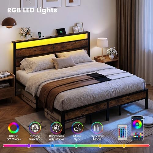 King Size Bed Frame with LED Lights and Charging Station - Image 4