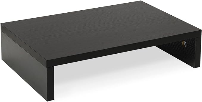 TEAMIX Black Monitor Stand Riser, Wood Desk Organizer for Laptop & Computer | 14.2"L x 9.5"W, Holds 80 lbs, Small Riser with Storage, Ergonomic Minimalist Design, Easy Assembly, For Home Office, Gaming by TEAMIX