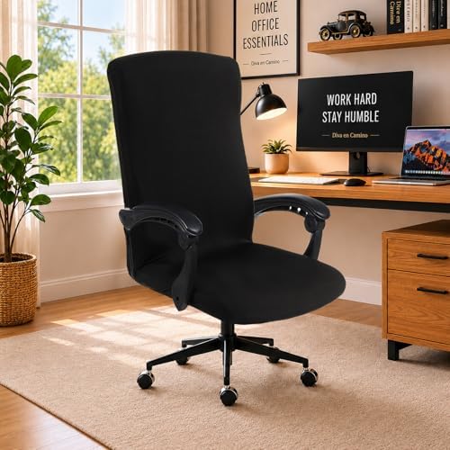 DIVA EN CAMINO DEC Water Resistant Office Chair Cover with Zipper, Stretch Slipcover for Desk, Boss, or High Back Chair, Black by DivaenCamino