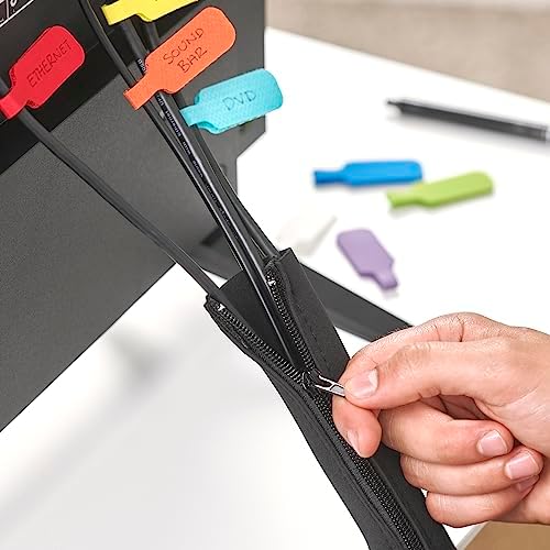 Zipper Cable Sleeve by Wrap-It Storage - 24" x 4" (8-Pack) Black - Cord Organizer and Cable Protector for Desk, Computer, TV Cord Management to Hide and Cover Wire and Extension Cables - Image 7