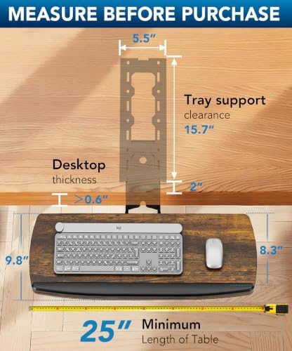 AX WABER Keyboard Tray Under Desk with Storage Drawer, Height Adjustable Keyboard Tray Slide Out 360° Swivel Tilt, Ergonomic Under Desk Mount Keyboard & Mouse Holder for Gaming Home Office, Vintage - Image 3