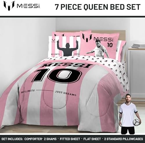 Jay Franco Messi Queen Comforter Set 7 Piece Soft Kids Sports Bedding, Pink - Image 2