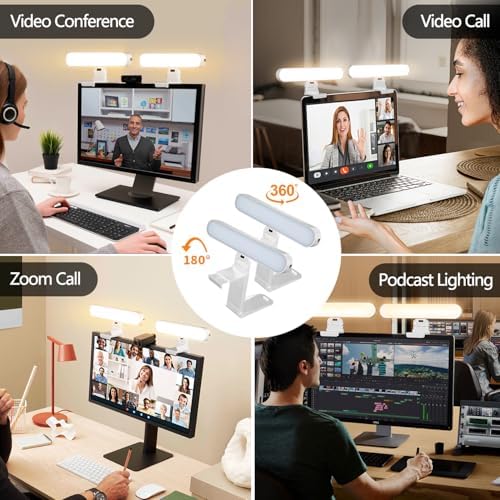 yAyusi Dual-lamp Video Conference Lighting, LED Streaming Light with Remote and Touch Control, Zoom Lighting for Computer,Webcam Laptop Monitor Ring Light for Video Calls/Zoom Meetings (White) - Image 5