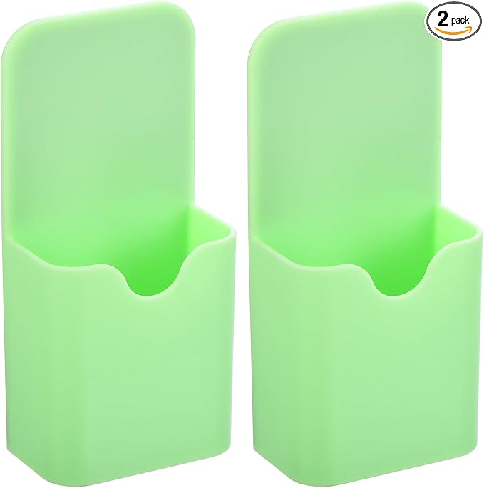 PATIKIL 2pcs Magnetic Pen Marker Holders, 50x27mm Dry Erase Marker Pencil Holder Cup Organizer for Classroom Home Office Refrigerator Whiteboard Locker, Green, 4x2x1 by PATIKIL