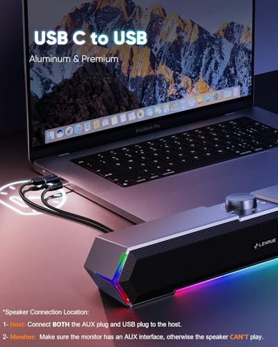 LENRUE G11 Computer Speakers for Desktop, Touch Lights PC Speakers with Surge Clear Sound, USB C/USB Powered, AUX Audio for Computer Desktop PC Laptop Desk - Image 6